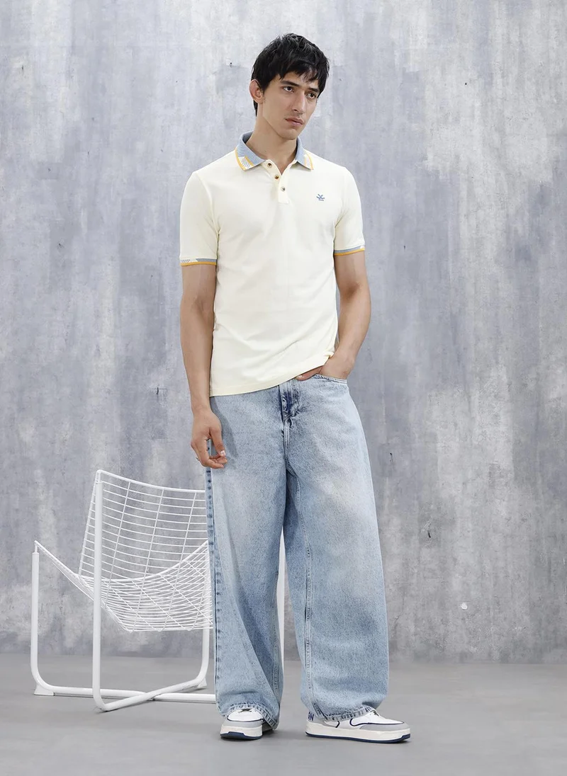 روجن Polo T-Shirt With Contrast Collar | Yellow